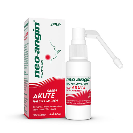 NEO-ANGIN Benzydamin Spray gegen akute Halsschmer.