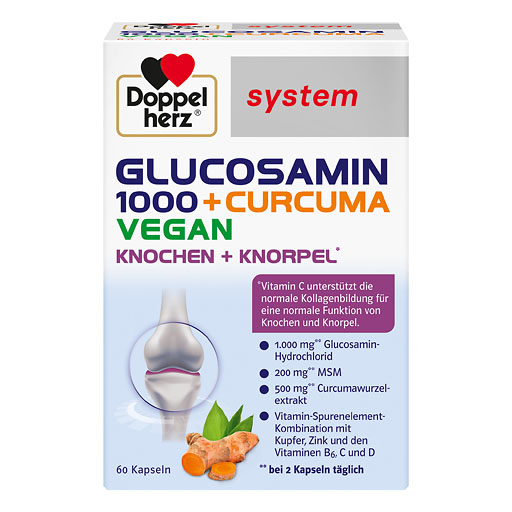 DOPPELHERZ Glucosamin 1000+Curcuma vegan syst.Kps.