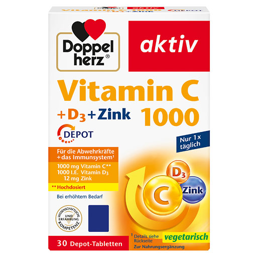 DOPPELHERZ Vitamin C 1000+D3+Zink Depot Tabletten
